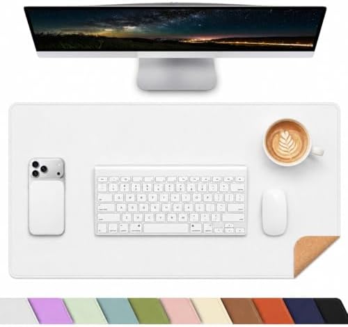 AFIING Cork Desk Mat 35.4" x 17", Dual-Sided Natural Cork & PU Leather Desk Pad, Non-Slip Waterproof Large Mouse Pad for Office, Home & Gaming, White by AFIING