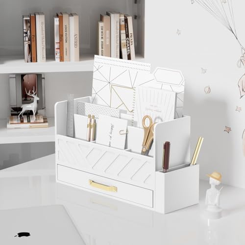 Bamboo Mail Organizer Countertop Pen Holder Wooden Desktop Storage Drawers - Image 3
