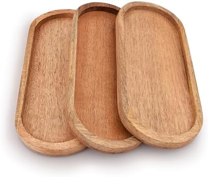 Samhita Mango Oval Wood Tray Set of 3 Perfect for Food Holder/BBQ, Serve Cheese, Sushi, Holiday Snacks, and More. (12" x 5" x 0.75") by Samhita