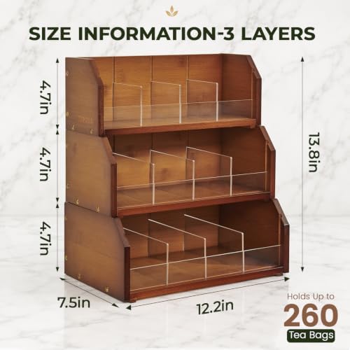 TIOPGHAD 3-Layer Stackable Bamboo Tea Bag Organizer Storage Holder, Brown - Image 6