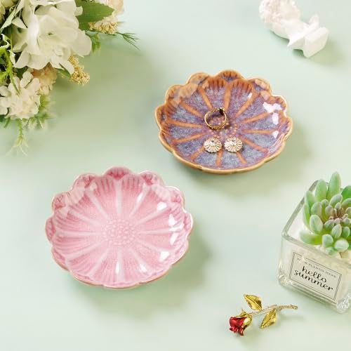 Lotus Ring Holder Dish Small Indoor Ash Tray, Ceramic Dessert Plate Trinket Jewelry Holder Organizing Necklace Earrings for Parents Friends Sister, Pink. All Jewelries Are NOT Included. - Image 5