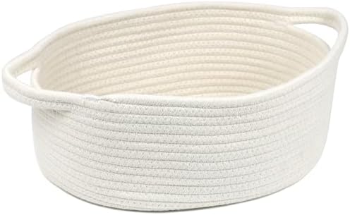 Small Woven Cotton Rope Basket with Handles, White, 12 Inch by Togous
