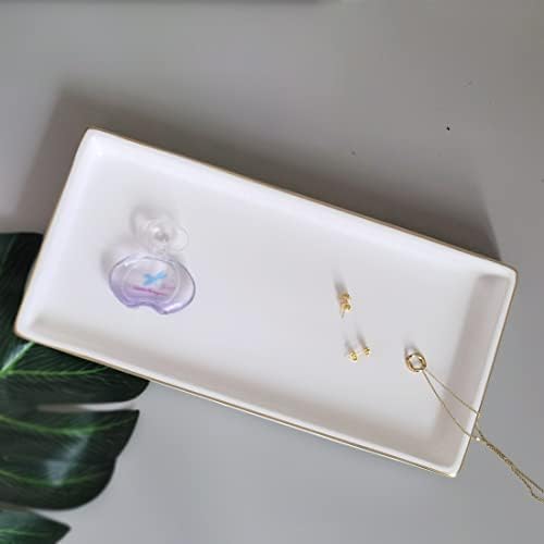 10 x 5 Ceramic Bathroom Tray for Countertop, Decorative Vanity Tray for Dresser Tops, Small Rectangular Trays for Perfume, Candle, Jewelry, Cosmetics (White) - Image 3