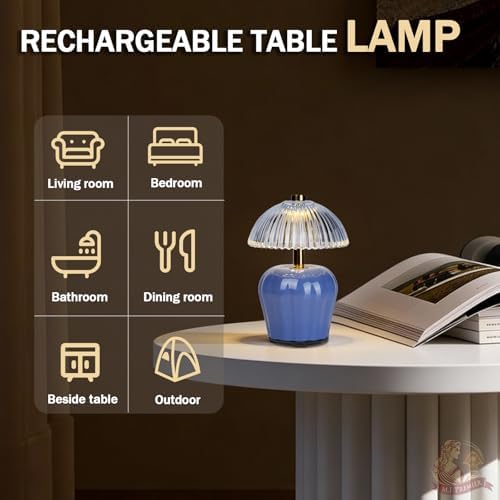 MJ PREMIER Rechargeable Table Lamp, Small Cordless Lamp with Timer, Blue - Image 6