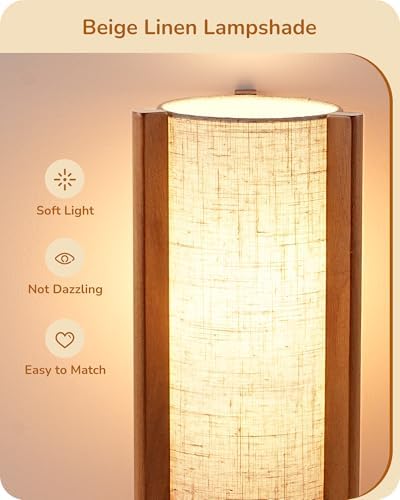 EDISHINE 13.5" Small Table Lamp, Walnut Wood Cylinder Nightstand Lamp, E26 - Image 3