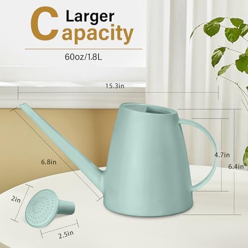 Plastic Watering Can - for Indoor and Outdoor House Plant Garden - with Long Spout - 1/2 Gallon - Light Green - Image 2