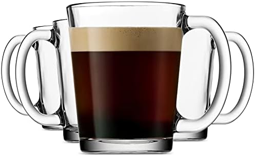 Godinger Coffee Mugs, Clear Glass Coffee Cups,10oz Set of 4, Made in Italy by Godinger