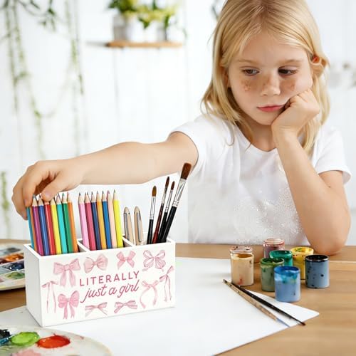 Pink Coquette Bow Pen Pencil Holder for Desk, Preppy Desk Decor - Image 5