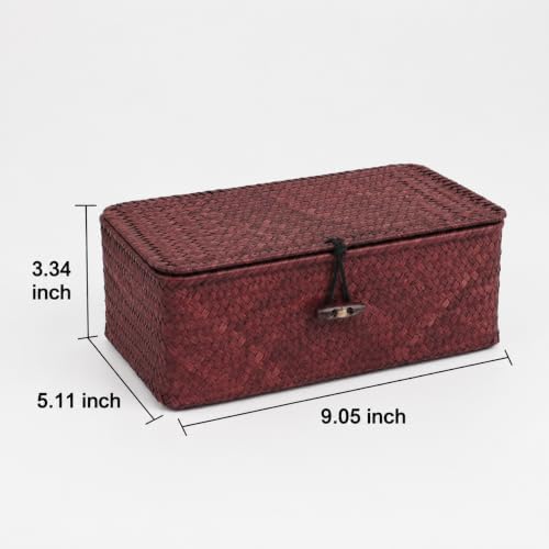 Seagrass Wicker Storage Basket with Lid, Small, Red - Image 6