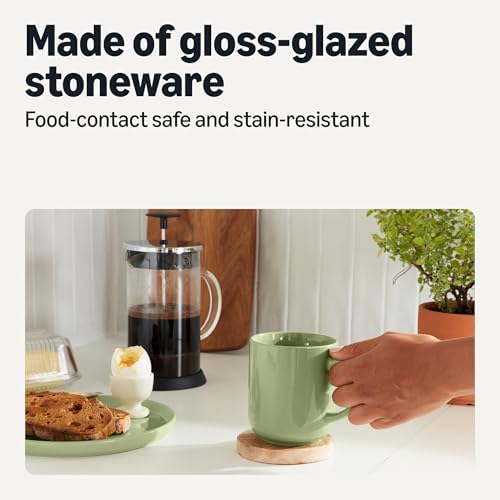 Amazon Basics Glazed Stoneware Coffee and Tea Mugs, Ceramic 4-Piece Set, Microwave, Freezer and Dishwasher-Safe, Stain-Resistant, Olive, 16 oz. (Pack of 6) - Image 3