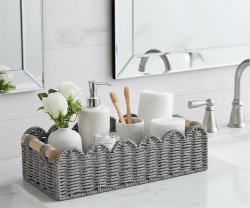 CubesLand Scalloped Toilet Paper Storage Basket W/Handle for Home Decor - Image 3