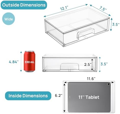 Vtopmart 12.1''W Clear Stackable Storage Drawers,3 Pack Acrylic Plastic Organizers Bins for Makeup Palettes, Cosmetics, and Beauty Supplies,Ideal for Vanity, Bathroom,Cabinet,Desk Organization - Image 3