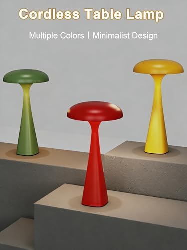 Cordless Mushroom Lamp,Yellow Small Table Lamp,Vintage Aesthetic Lamp - Image 2