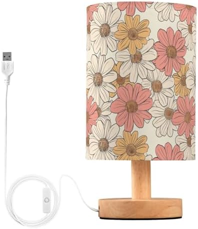Fustylead Hand Drawn Vintage Groovy Daisy Flowers Bedside Table Lamps with USB Port for Bedroom Lamp Table Lamp Small Nightstand Lamp Sturdy Linen Shade Decorative Lamps for Kids Room Home Reading by Fustylead