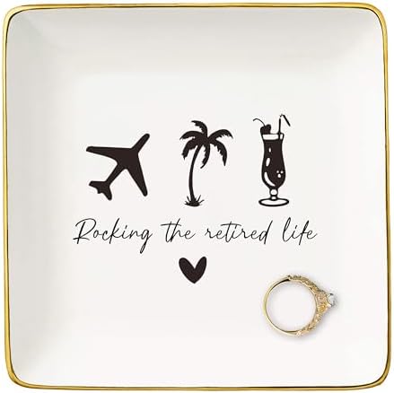 Rocking the Retired-Happy Retirement Gifts-Funny Colleagues Retirement,Goodbye,Leaving Gifts for Coworkers Boss Leader Teacher-Appreciate Christmas Gift-Ceramic Jewelry Tray Trinket Holder Ring Dish by NZY