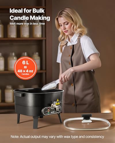 VEVOR Wax Melter for Candle Making, 6.3 Qts, Fast and Even Heating, with Easy Pour Spout and Temperature Control, Grooved Base for Non-Stick and Smooth Flow, Wax Melting Pot for Making Candles Soaps - Image 4