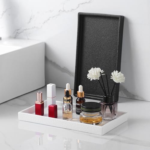 Bathroom Vanity Tray - 11'' Ceramic Rough-Textured Rectangle Countertop Tray, Heavy-Duty Organizer Plate for Perfume, Jewelry, Candles, Soap Dispenser, Kitchen Decorative Stone Trays, White - Image 7