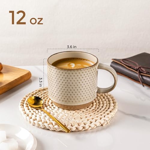GBhome 12 OZ Stackable Coffee Mugs Set of 4, Ceramic Coffee Cups Set - Image 3