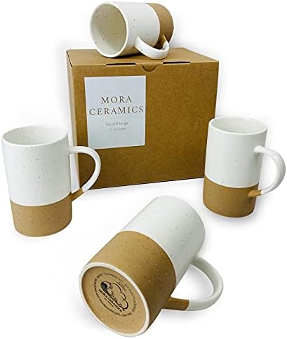 MORA Ceramics 12oz Coffee Mug Set of 4 - Ceramic Tea Cups with Handle - Microwave and Dishwasher Safe, Perfect For Cup or Mug Lovers - Rustic Matte Glaze, Modern Design Mugs - Petro by MORA