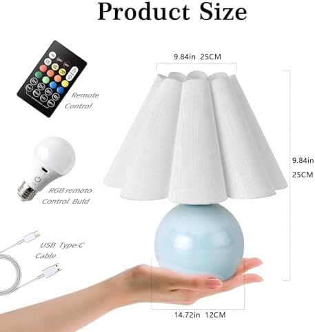 Rechargeable Crodless Small Table Lamp, Battery Operated Remote Control LIght Blue Mini Cute Table Lamps for Bedroom Nightstand, Cute Small Table Lamp for Small Spaces for Kitchen Counter, Bookshelf - Image 2