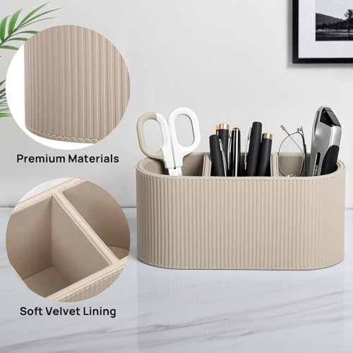Remote Control Holder Pen Pencil Holder Desk Organizer Caddy(Beige) - Image 3