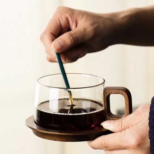 8oz Glass Coffee Mug with Walnut Handle Borosilicate Tea Cup (Clear) - Image 3