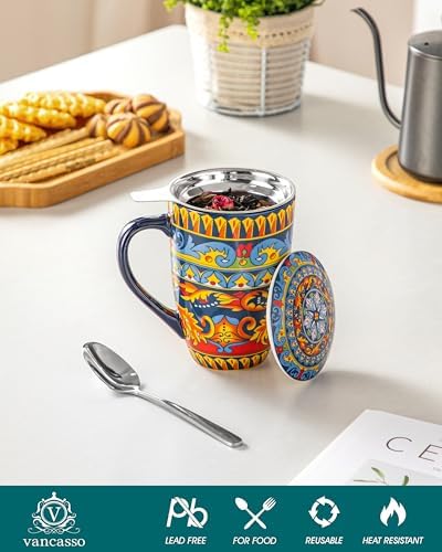 vancasso 18 Oz Tea Infuser Mug with Lid, Midnight Peacock - Image 4