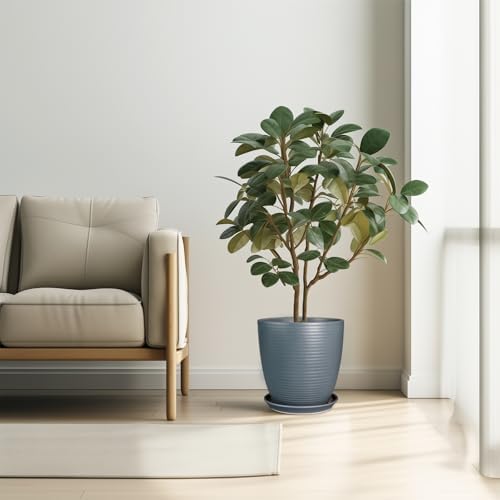 10 Inch Ceramic Planter Round Plant Pots for Plants Indoor Outdoor Glaze Large Flower Pot with Drainage Hole and Saucer Gray - Image 5