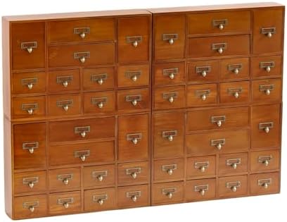 Modular Apothecary Cabinet with 48 Drawers I Stackable Library Card Catalog Organizer, Solid Wood Desktop Storage with Metal Label Holders for Makeup, Crafts, Oils, Tea & Office Supplies by Woodaholic