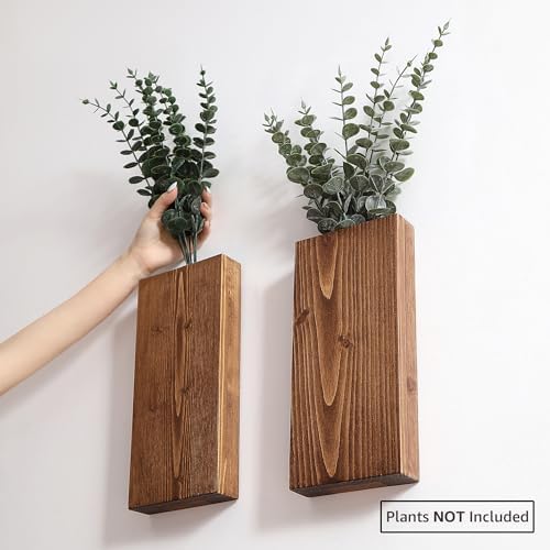 2 Pack Wood Wall Planter Vase for Greenery and Dried Flowers (Walnut) - Image 5
