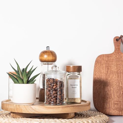 Round Decorative Tray Wood Bathroom Counter Organizer Farmhouse Kitchen Decor Wooden Riser for Soap Dish, Perfume, Candle, Sponge, 10" - Brown - Image 3