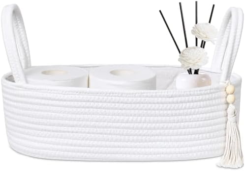 ABenkle Small Storage Basket, Jute Rope Woven Toilet Paper Tray Organizer for Toilet Tank Top, Boho Bathroom Decor Holder for Shelf Bedroom Living Room -13x6x4 Inches by ABenkle