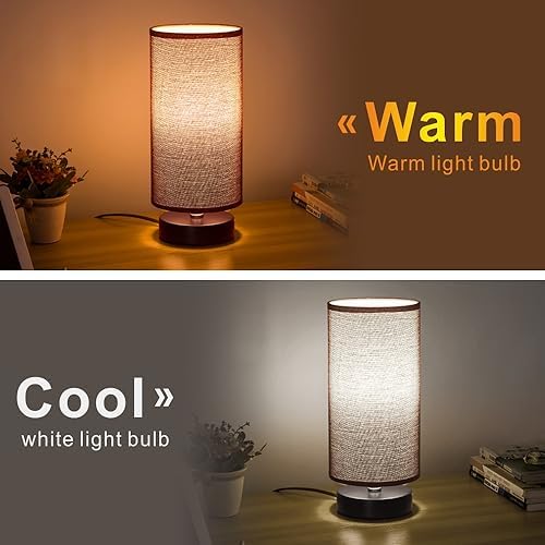 lifeholder Table Lamp, Bedside Nightstand Lamp, Simple Desk Lamp, Cylinder Table Lamp for Bedroom Living Room Office Study, Brown Shade and Black Base (Brown) - Image 2