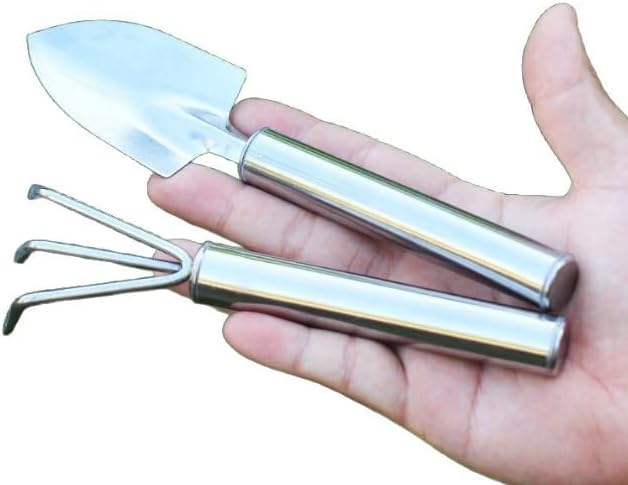 2 Pcs Stainless Steel Mini Garden Tools Set Small Tiny Shovel Hand Rake Indoor Outdoor Gardening Tools for Pot Plants Succulent Bonsai