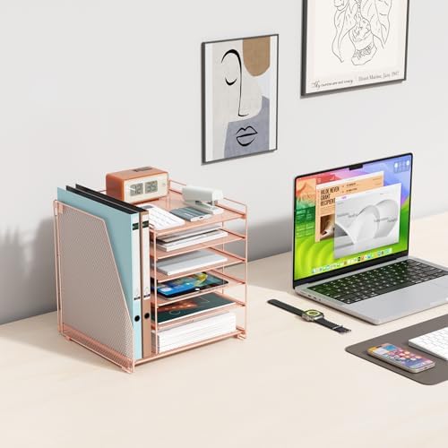 gianotter 6-Tier Paper Organizer With Magazine Holder (Rose Gold, 6-Tier) - Image 5