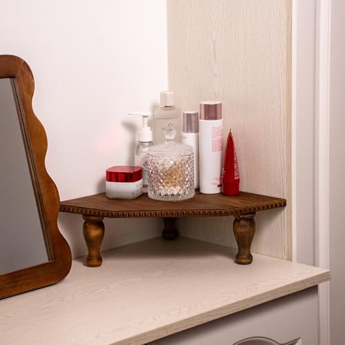 OKSQW Wood Corner Counter Shelf Framehouse Decorative Tray Stand for Kitchen Bathroom Riser Organizer Coffee Bar Display Shelf with Detachable Legs (LightBrown) - Image 5