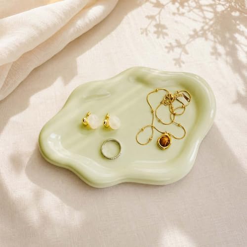 Gifts For Women Green Cloud Ceramic Jewelry Dish Tray, Vanity Ring Dish Ceramic Trinket Ring Holder, Room Decor Aesthetic,Decorative Cloud Vanity Key Tray Present for Wife Mom Daughter (Cloud-Green) - Image 2