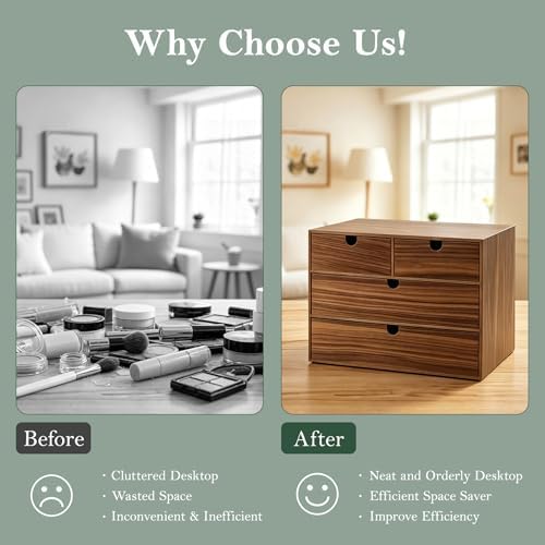 3-Tier Wooden Desk Organizer with 4 Drawers, Walnut Finish - Image 7