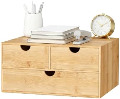 Bamboo Desk Organizer with Drawers, Desktop Storage for Office Supplies by Wisuce