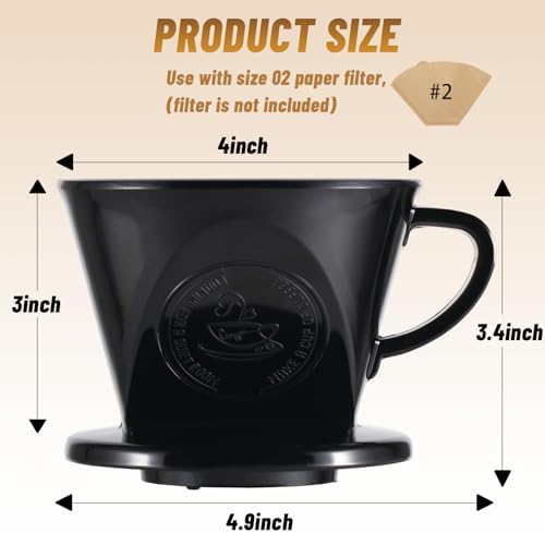 Melamine Pour Over Coffee Maker with 3 Drip Holes, Pour Over Coffee Dripper For Camping, Home, Café, Size 02 (Black) - Image 3