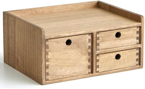 KIRIGEN Wooden Desk Organizer with 3 Drawers and Top Tray, Brown DT1D3C-DBR by KIRIGEN