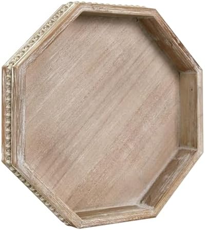 Wooden Decorative Tray, Small Serving Tray with Wood Bead, Farmhouse Big Tray for Ottoman, Countertop, Coffee Tabl, 13" x 13"x 1.6" (White Washed) by CEDARLUX