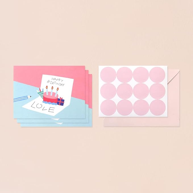 Monolike Day-by-day Card, Birthday party - Mix 36 Mini Single cards, 36 envelopes, 36 stickers Package
