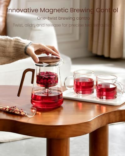 ZENS Magnetic Glass Teapot with Infuser and 2 Cups for Loose Tea, 34oz - Image 2