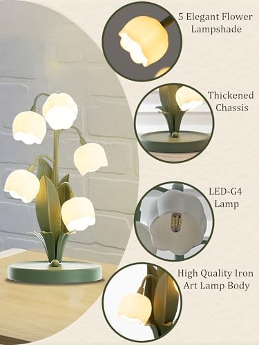 Green Flower Lamp for Home,5 Lily of The Valley Vintage Table Lamps - Image 3