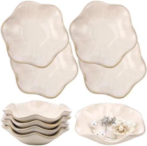 9 Pcs Ceramic Jewelry Dishes, Lotus Leaf Ring Trays, Gold Trim Trinket Tray by Toyosport