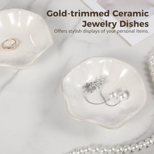 6 Pcs Ceramic Jewelry Dishes, Lotus Leaf Ring Trays, Gold Trim Trinket Tray - Image 2