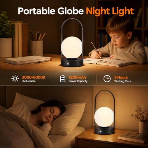 Senzoy Globe Table Lamp, Portable Mini LED Night Light, Black - Image 2