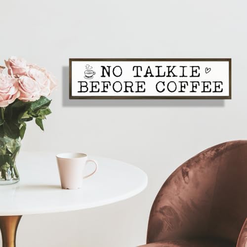 Coffees Wood Sign, Rustic Coffees Decoration, Country Farmhouse Decoration for Home Kitchen, Funny Coffee Station Decor, No Talk Before Coffee Sign, 17.8x4x1.2 inches - Image 6