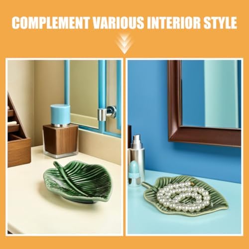 2pcs Leaf Shaped Ceramic Trinket Dish for Jewelry and Keys - Image 3
